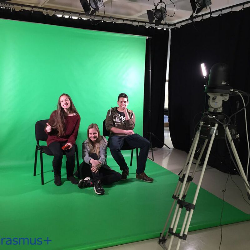 Students working with greenscreen