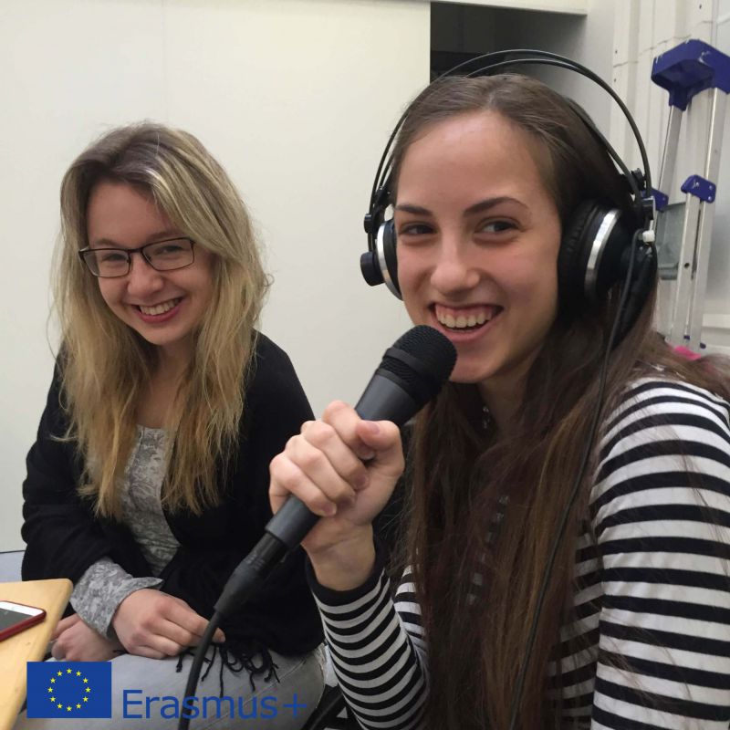 Students with microphone