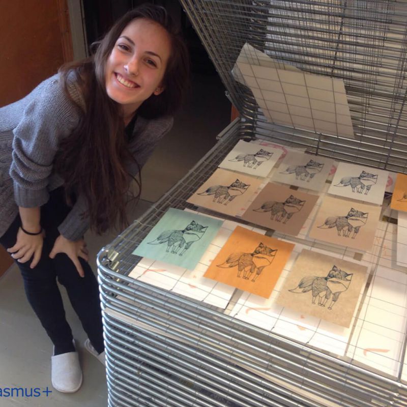 Students making art prints